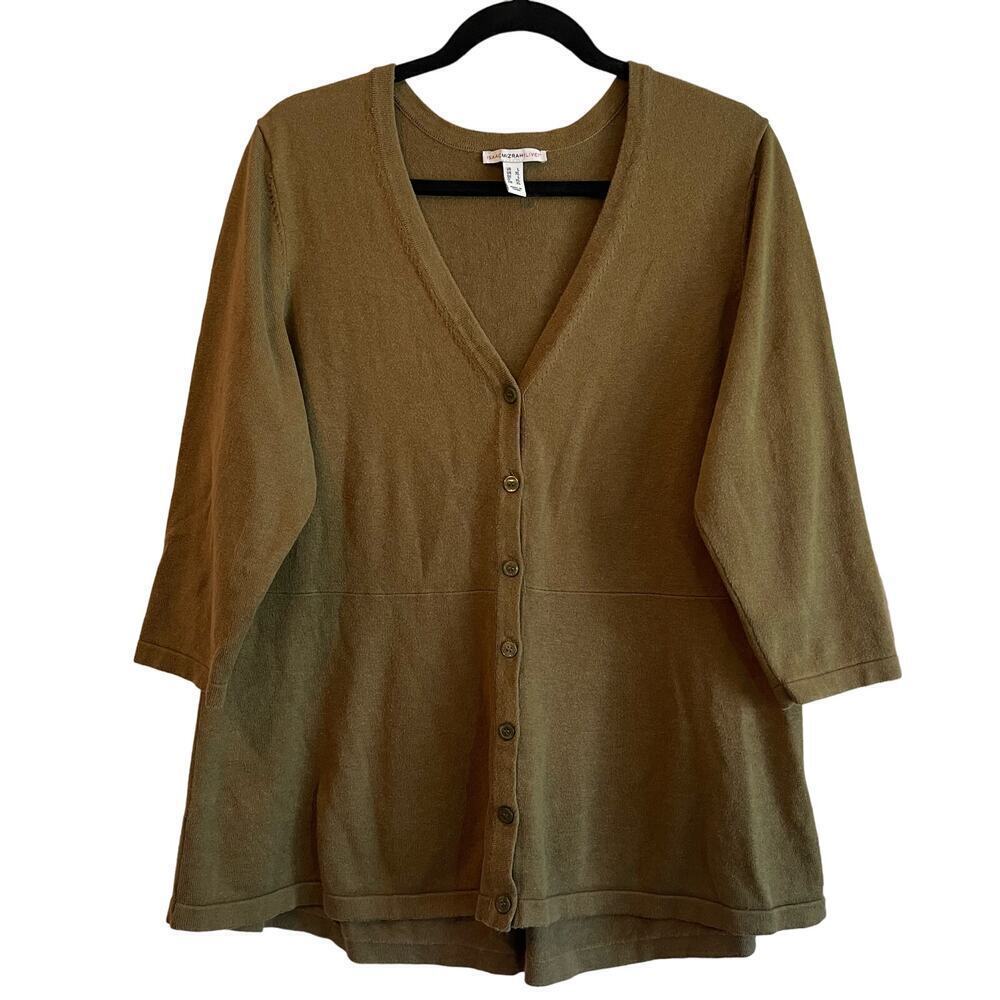 Isaac Mizrah Live Olive Green 3/4 Sleeve Button Cardigan Women's Large